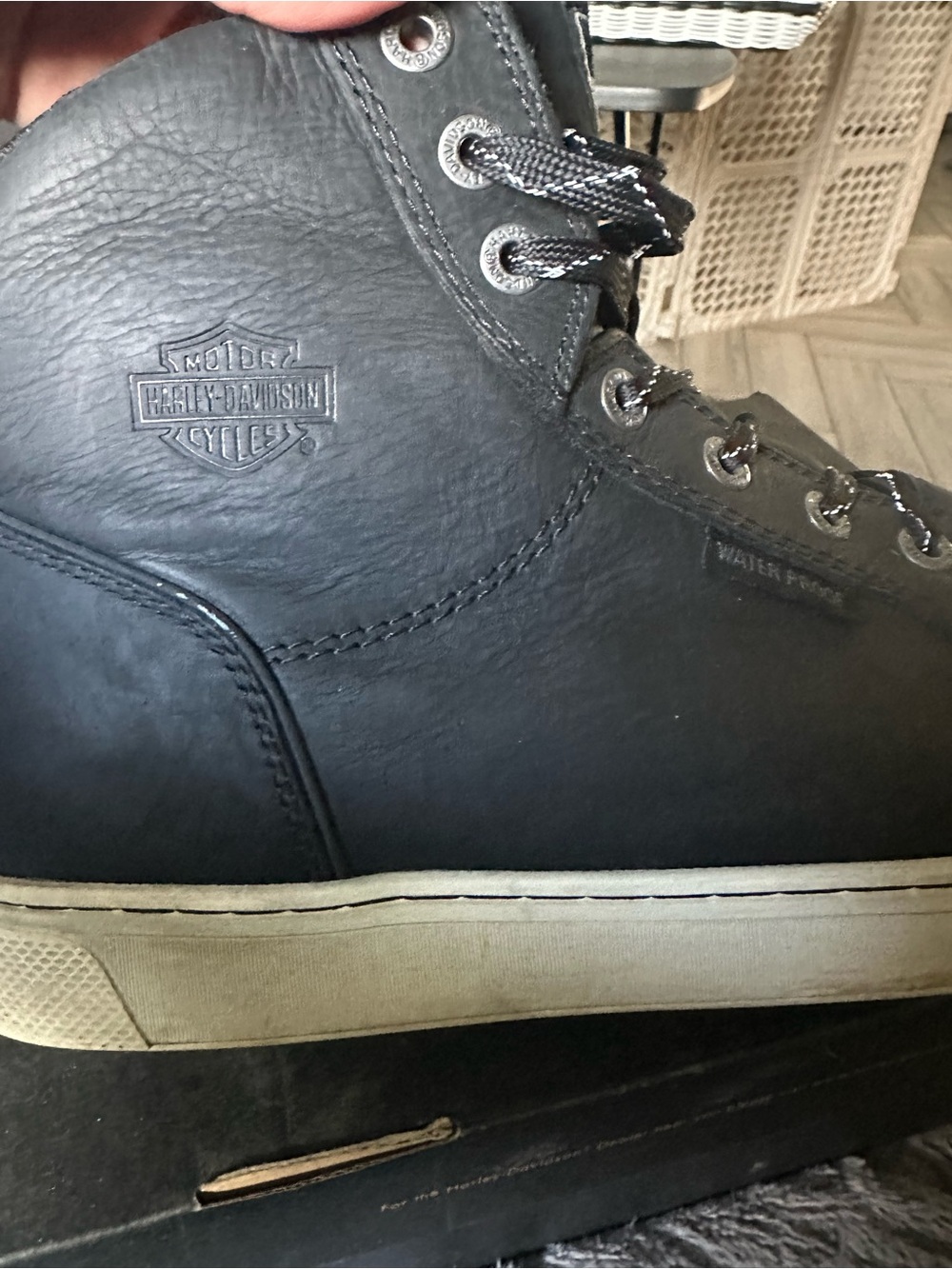 Harley-Davidson Black Lace-Up Leather Work Boots - Picture 2 of 6